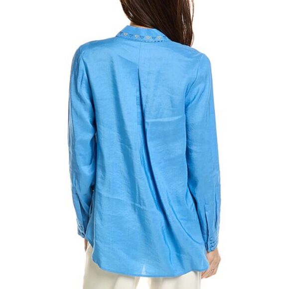 Kobi Halperin Women's Size S Blue Genevieve Embroidered Linen-Blend Blouse NWOT - Picture 2 of 9